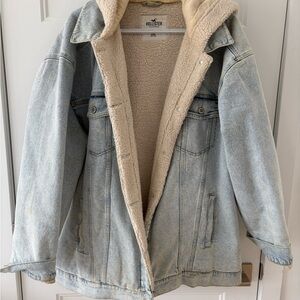 Hollister Sherpa Lined Denim Jacket Hooded Cozy Winter XXL